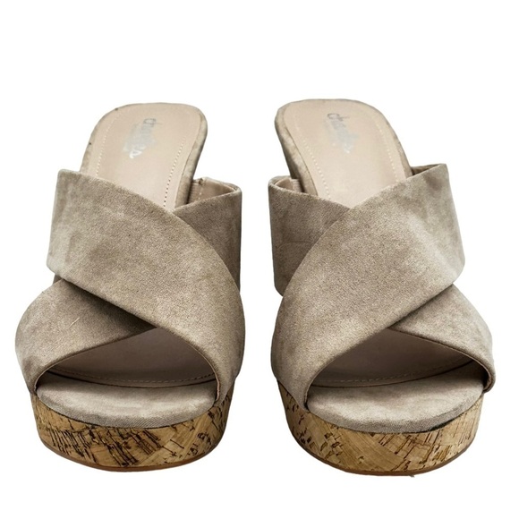 CHARLES by Charles David Latrice Nude Vegan Suede Cork Wedge Sandals Size 10 - Picture 3 of 7